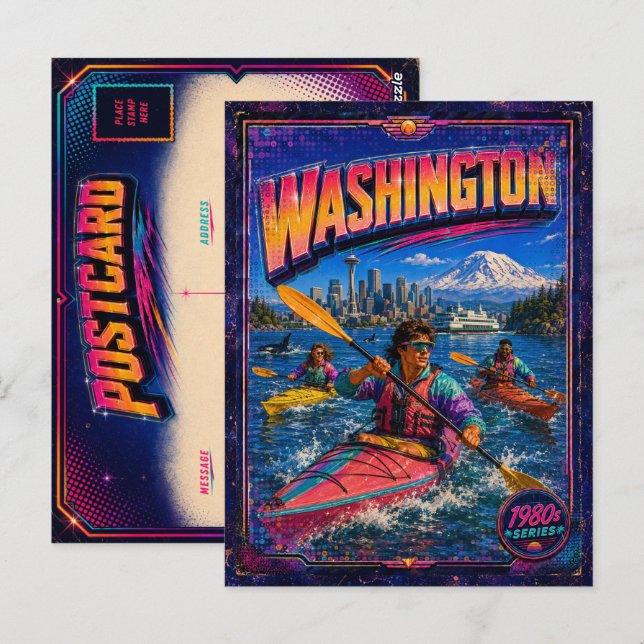 1980er Washington Postkarte 80er Retro (Vorne/Hinten)