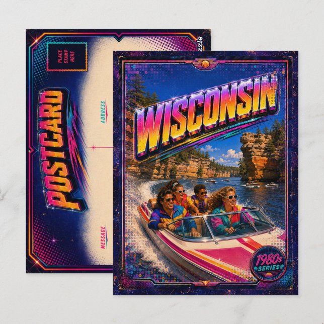 1980er Wisconsin Postkarte 80er Retro (Vorne/Hinten)