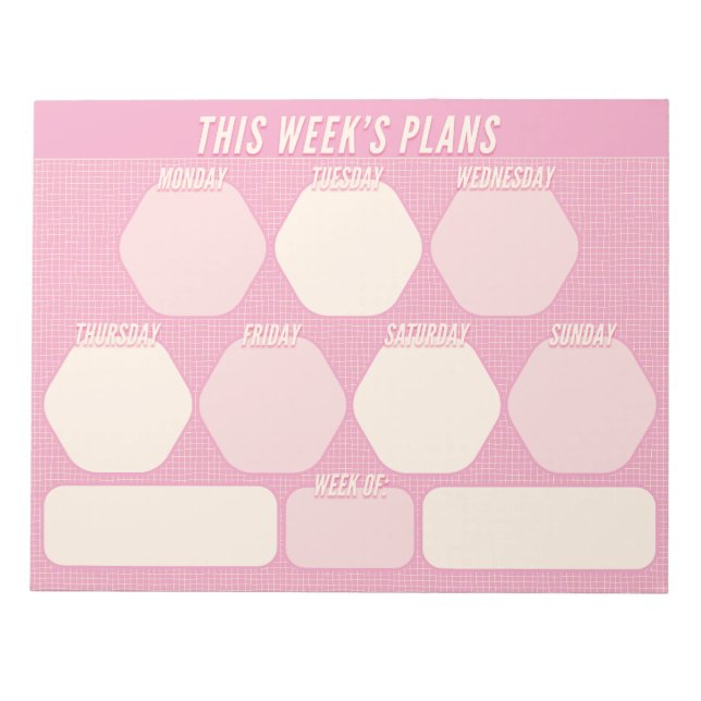 1980s Pink Hand Drawn Grid Planner Weekly Notizblock (Vorderseite)