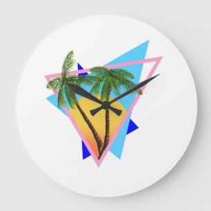 1980s Tropische Shape Paradise Foto Print Große Wanduhr