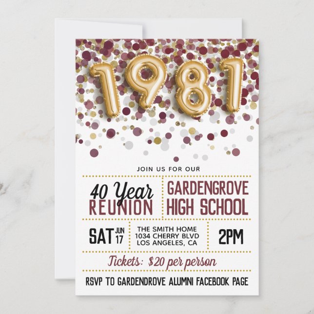 1981 High School Uni Wiedersehen Einladung (Vorderseite)