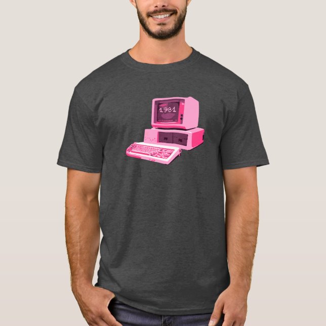 1981 Pink Retro-Computer-T-Shirt T-Shirt (Vorderseite)