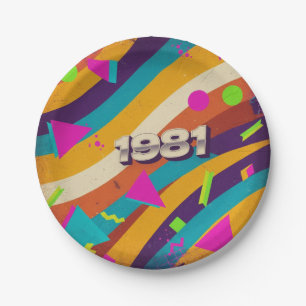 1981 - Retro Vintager 80er Neon Geometric - Pappteller