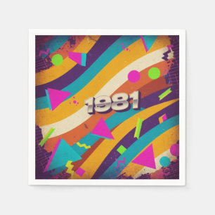 1981 - Retro Vintager 80er Neon Geometric - Serviette