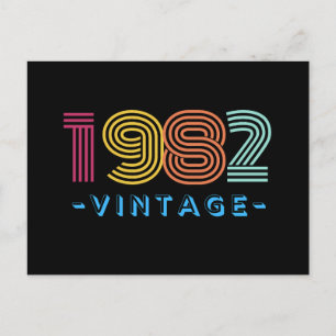 1982 Retro-Streifen Regenbogen-Neon-Ziffern Postkarte
