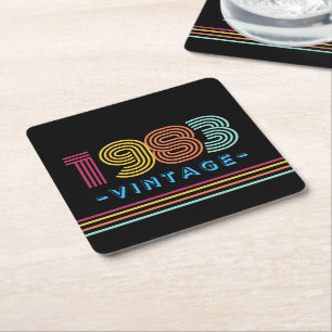 1983 Vintag Retro Stripe Neon hell Rechteckiger Pappuntersetzer