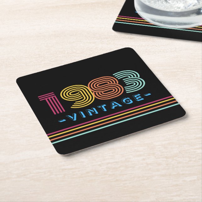 1983 Vintag Retro Stripe Neon hell Rechteckiger Pappuntersetzer (angewinkelt)