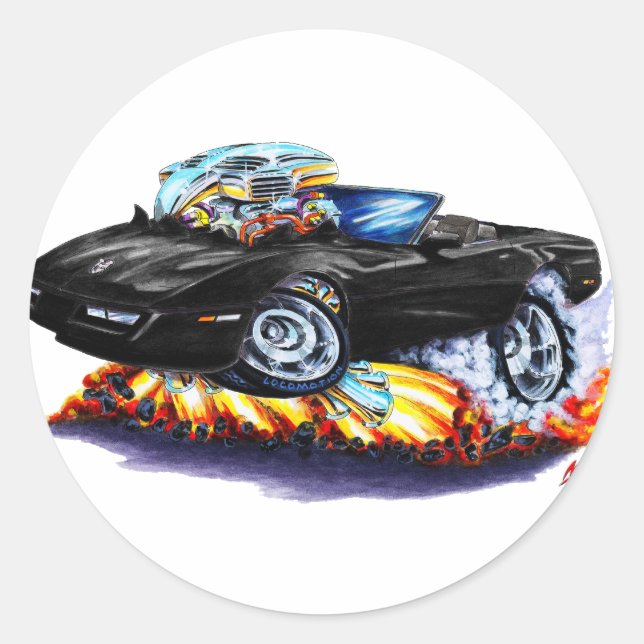 1984-93 Corvette Black Convertible Runder Aufkleber (Vorderseite)