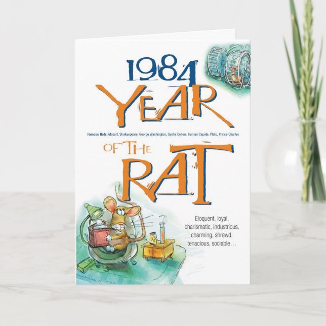 1984 Chinesischer Zodiac Rat Funny Birthday Karte (Vorderseite)