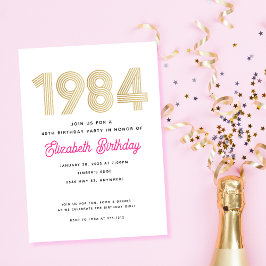 1984 Hot Pink White Gold 40th Birthday Invitation Einladung