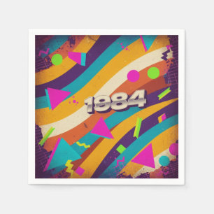 1984 - Retro Vintager 80er Neon Geometric - Serviette