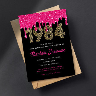 1984 Rosa Glitzer Tropfen 40. Geburtstag Einladung