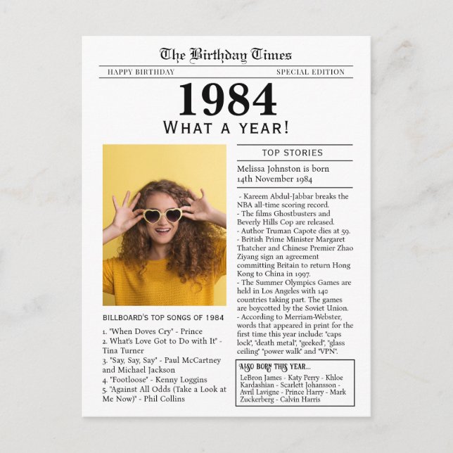 1984 Zeitung Geburtstagskarte Feiertagspostkarte (Vorderseite)