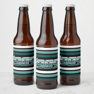 1985 Retro Stripe Aquamarin Bierflaschenetikett