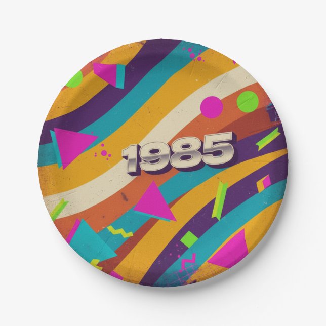1985 - Retro Vintager 80er Neon Geometric - Pappteller (Vorderseite)