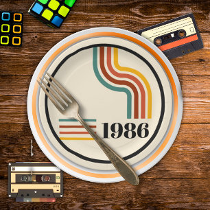 1986 40. Geburtstag Retro-Streifen Vintage Pappteller
