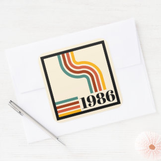 1986 40. Geburtstag Retro-Streifen Vintage Quadratischer Aufkleber