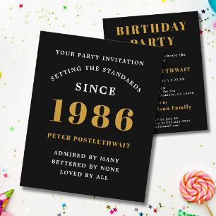 1986 Budget 40. Geburtstag Einladung Schwarz Gold Flyer