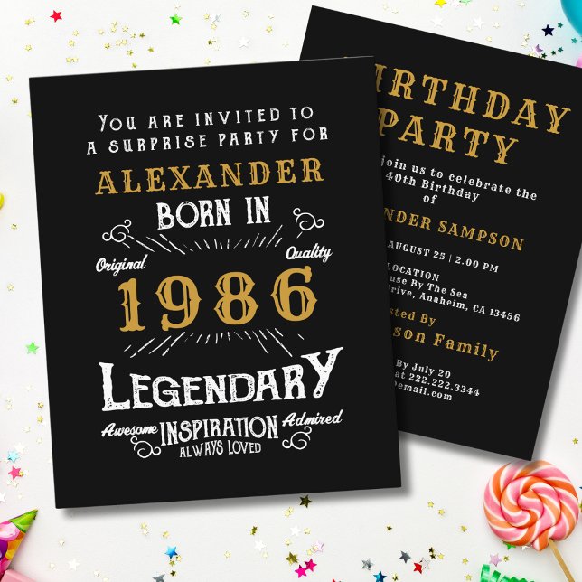 1986 Budget 40. Geburtstag Einladungslegende Flyer (1986 birthday invitation budget flyer. White background.)