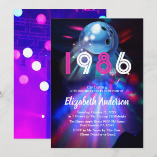 1986 Disco Bowling 40th Birthday Party Invitation Einladung