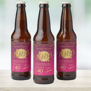 1986 geboren 40. Geburtstagsfeier rosa Bier Etiket Bierflaschenetikett