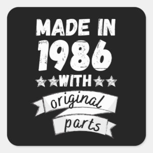 1986 mit Originalteilen hergestellt, Quadratischer Aufkleber