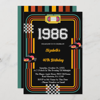 1986 Retro Cassette Disco 40th Birthday Einladung