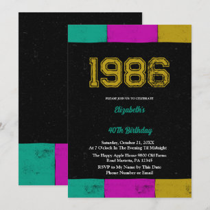 1986 Retro Vintage Farbmuster 40. Geburtstag Einladung