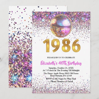 1986 Trendy Glitter Disco 40th Birthday Einladung