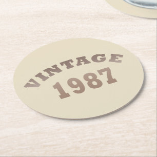 1987 geboren elegante moderne Vintage-Geburtstagsf Runder Pappuntersetzer