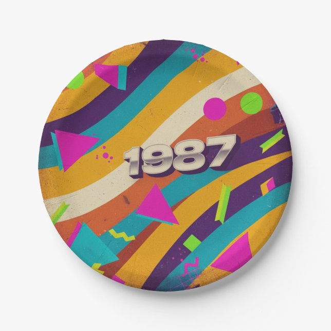 1987 - Retro Vintager 80er Neon Geometric - Pappteller (Vorderseite)