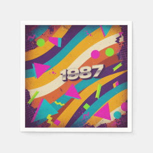 1987 - Retro Vintager 80er Neon Geometric - Serviette