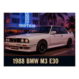 1988 BMW M3 E30 Miami Retro 1980er Jahre deutsches Poster