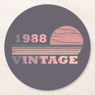 1988 geboren, elegante moderne Vintage-Geburtstags Runder Pappuntersetzer