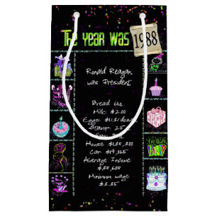 1988 Geburtstag Trivia auf Black Small Gift Bag Kleine Geschenktüte