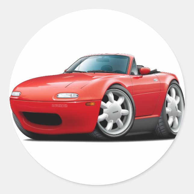 1990-98 Miata Red Car Runder Aufkleber (Vorderseite)