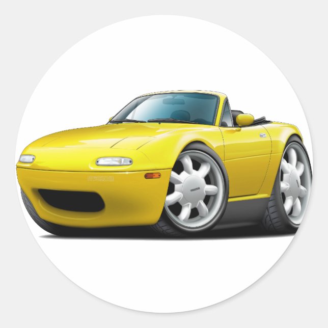 1990-98 Miata Yellow Car Runder Aufkleber (Vorderseite)