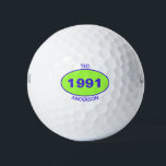 1991 30th Birthday Green Name any year Golf Balls Golfball<br><div class="desc">1991 30. Geburtstag Grün Name jedes Jahr Golf Balls. Personalisieren Sie Ihren Vornamen und Nachnamen und bearbeiten Sie das Jahr für jeden Golf Ball,  der von Oval Logo angeboten wird.</div>