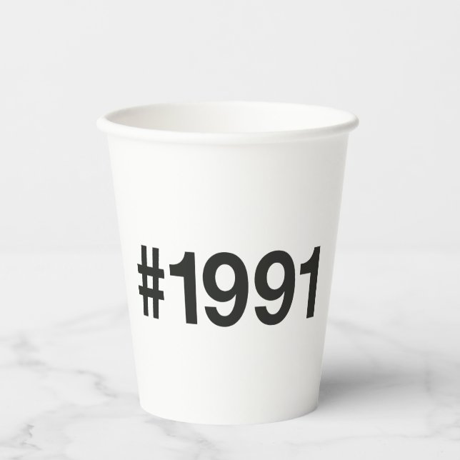 1991 Hashtag 34 Geburtstag Jahrestag Pappbecher (Vorderseite)