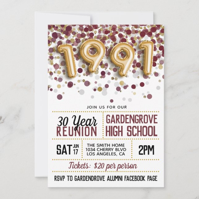 1991 High School Uni Wiedersehen Einladung (Vorderseite)