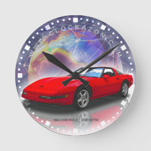 1994 Roter Chevrolet Corvette Decorative Wall Cloc Runde Wanduhr