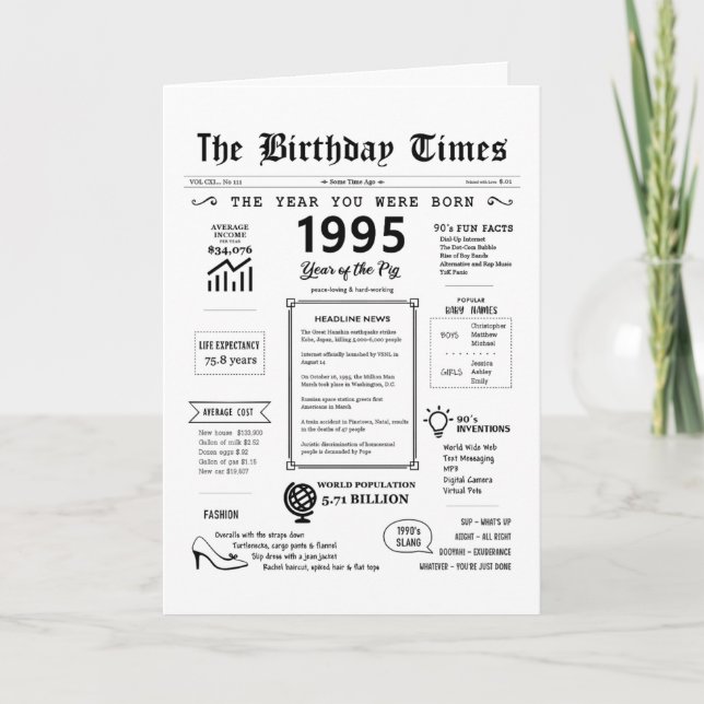 1995 Das Jahr, in dem Sie zur Geburtstagskarte Geb Dankeskarte (Vorderseite)