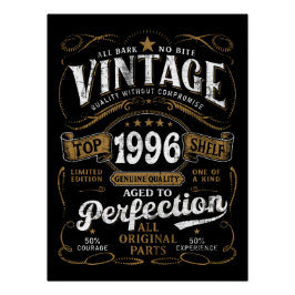 1996 Birthday Aged To Perfection Vintage 30th Bday Poster