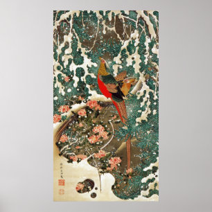 19. 雪 中 錦 図, 若 冲 Pheasant im Schnee, Jakuchu Poster