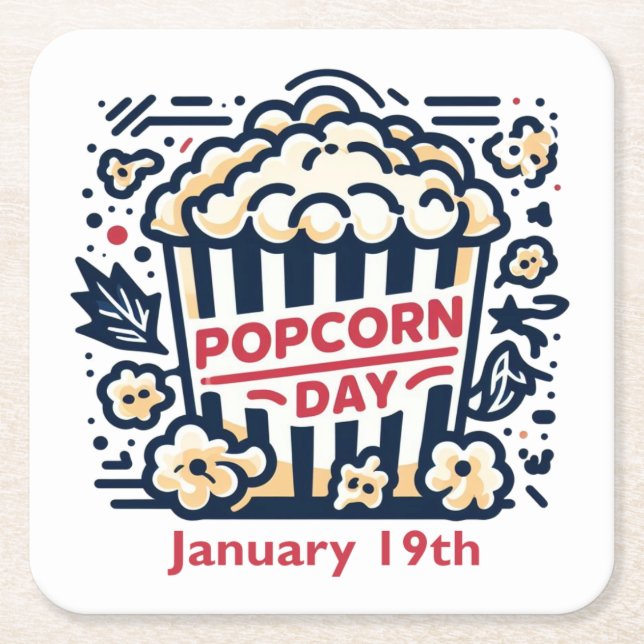 19.01. - Popcorn Day Rechteckiger Pappuntersetzer (Vorderseite)