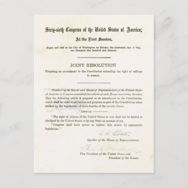 19. Änderung der Verfassung der Vereinten Staaten Postkarte (Vorderseite)