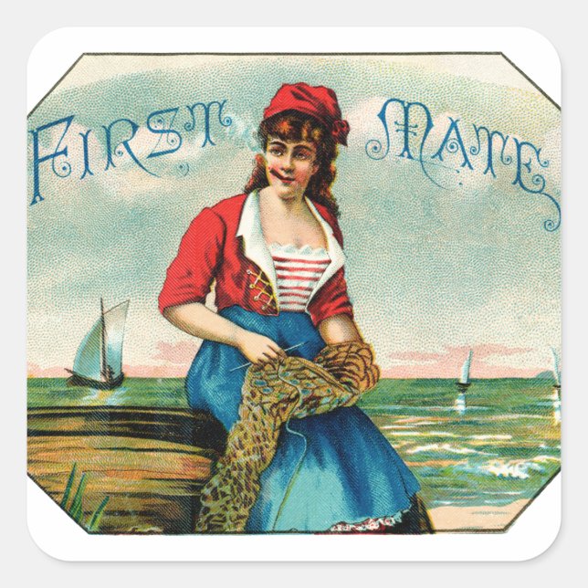 19. C. First Mate Cigars Quadratischer Aufkleber (Vorderseite)