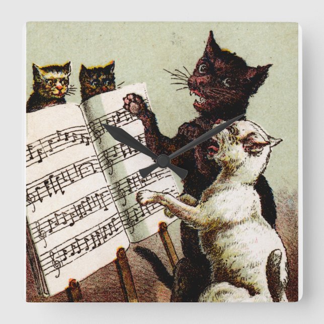 19. C. singende Katzen Quadratische Wanduhr (Vorderseite)