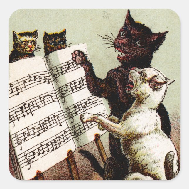 19. C. singende Katzen Quadratischer Aufkleber (Vorderseite)