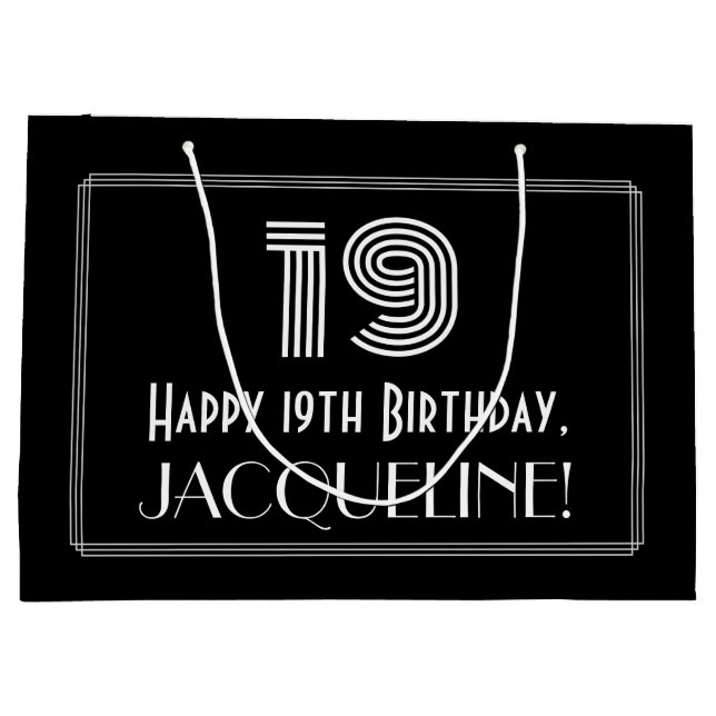 19. Geburtstag — Art Deco Inspiriert Look "19" & N Große Geschenktüte (Rückseite)